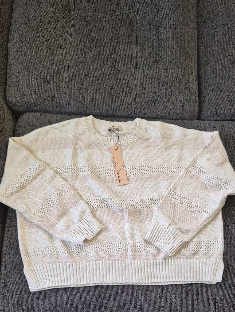 Light Cream Striped Knit Sweater